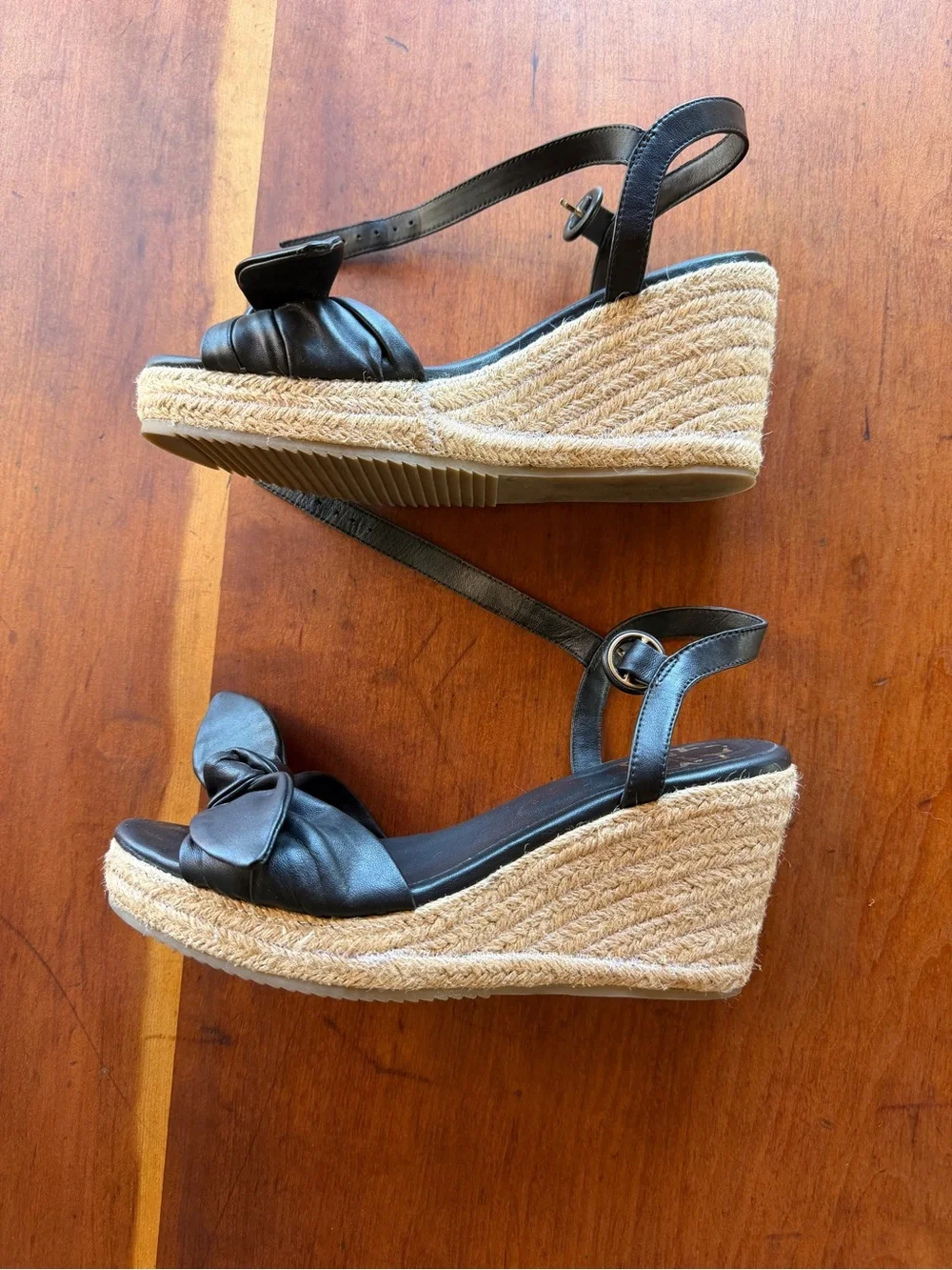 Ted Baker Bryanah Black Leather Bow Espadrille Wedges - Size  EU 40 (fits 9/9.5)